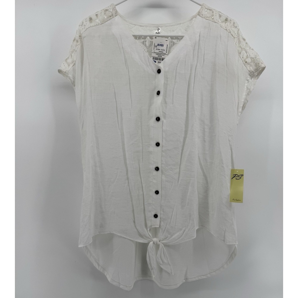 Per Seption Concept Women's Top Blouse Ivory Button Up Size L NWT